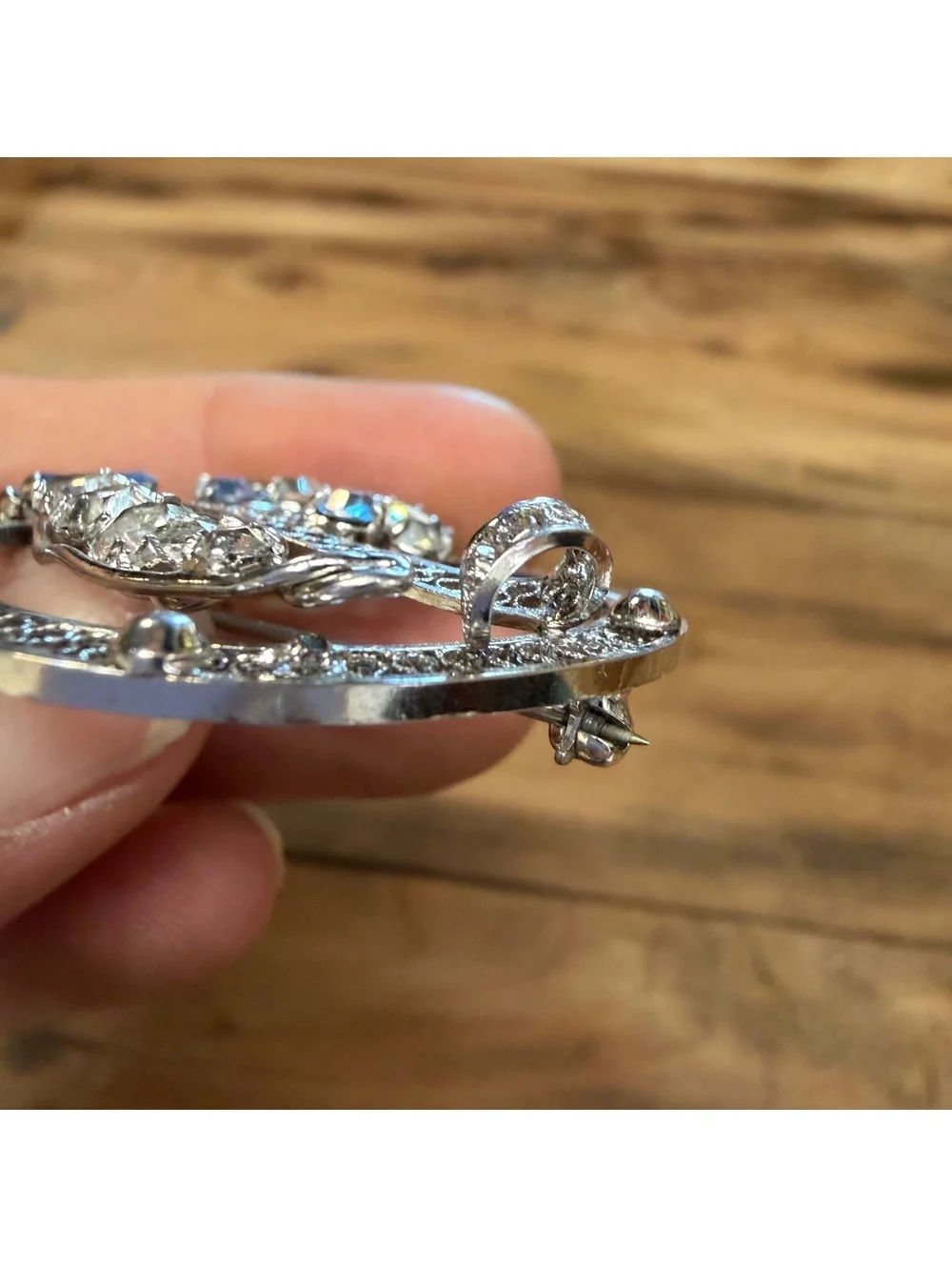 Sterling Silver rhodium plated rhinestone brooch vintage 50s/60s